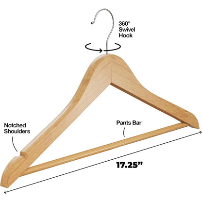 Natural Wood Hangers - Heavy Duty, Non Slip Coat Storage