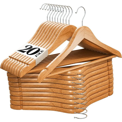 Natural Wood Hangers - Heavy Duty, Non Slip Coat Storage