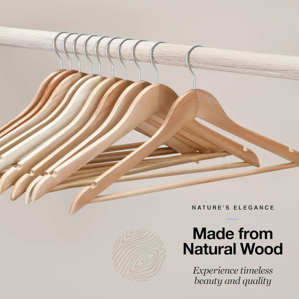 Natural Wood Hangers - Heavy Duty, Non Slip Coat Storage